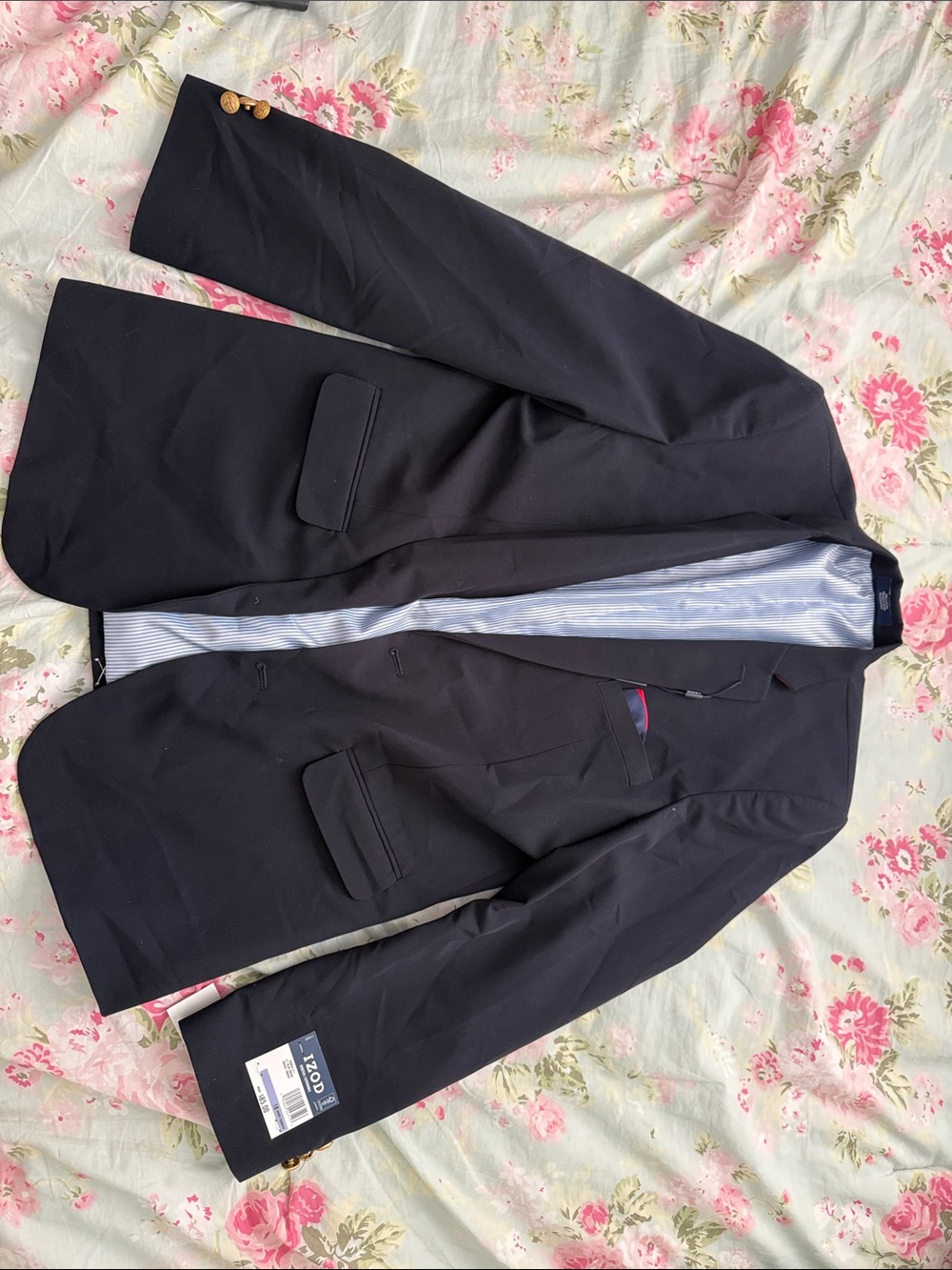 Izod Men's Navy Blue Blazer with Gold Buttons